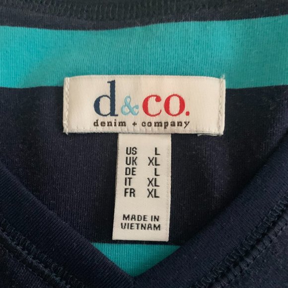 NWOT Denim & Co. Color Block V-Neck Aqua Blue/Navy 3/4 Sleeve Shirt Size Large - Picture 4 of 11